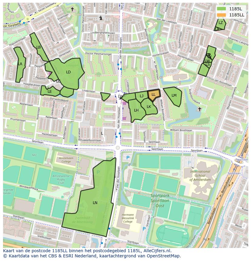 Afbeelding van het postcodegebied 1185 LL op de kaart.