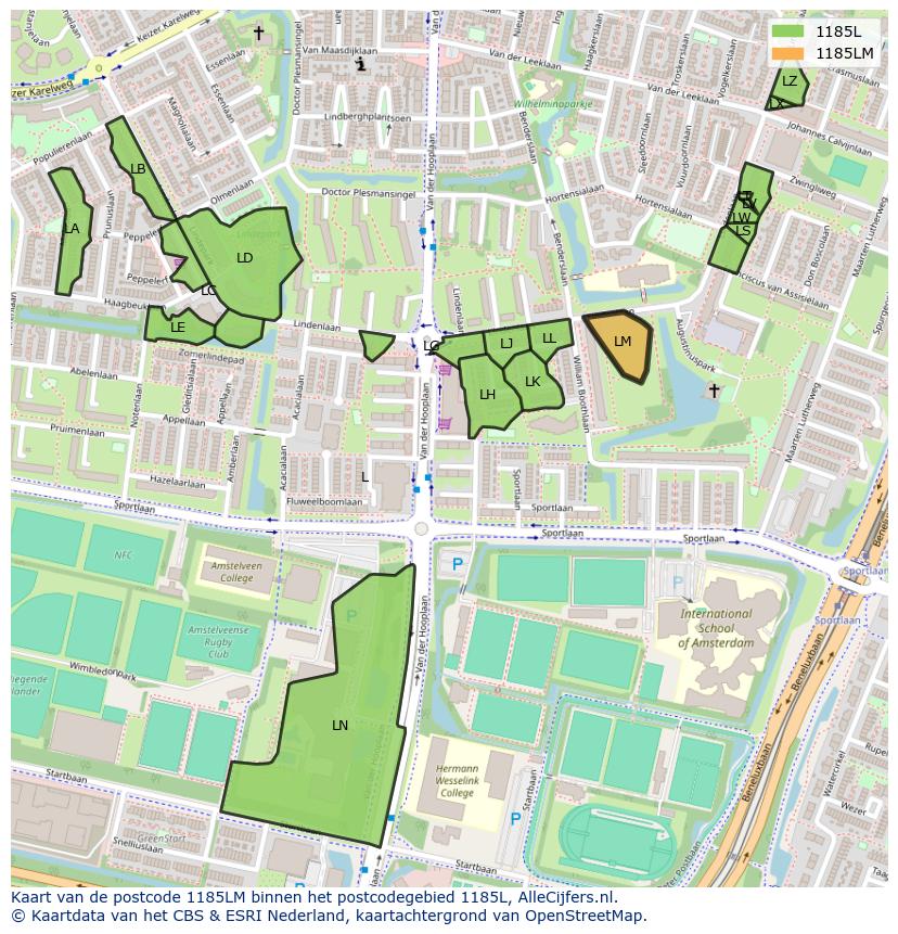 Afbeelding van het postcodegebied 1185 LM op de kaart.