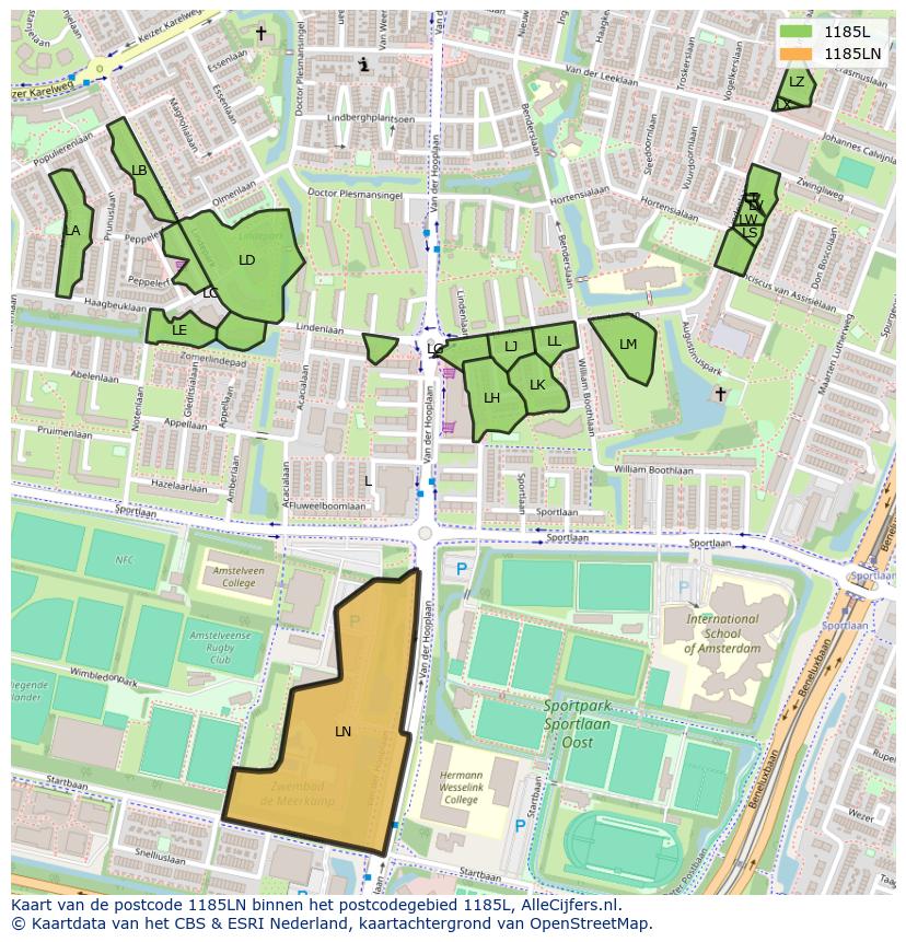 Afbeelding van het postcodegebied 1185 LN op de kaart.