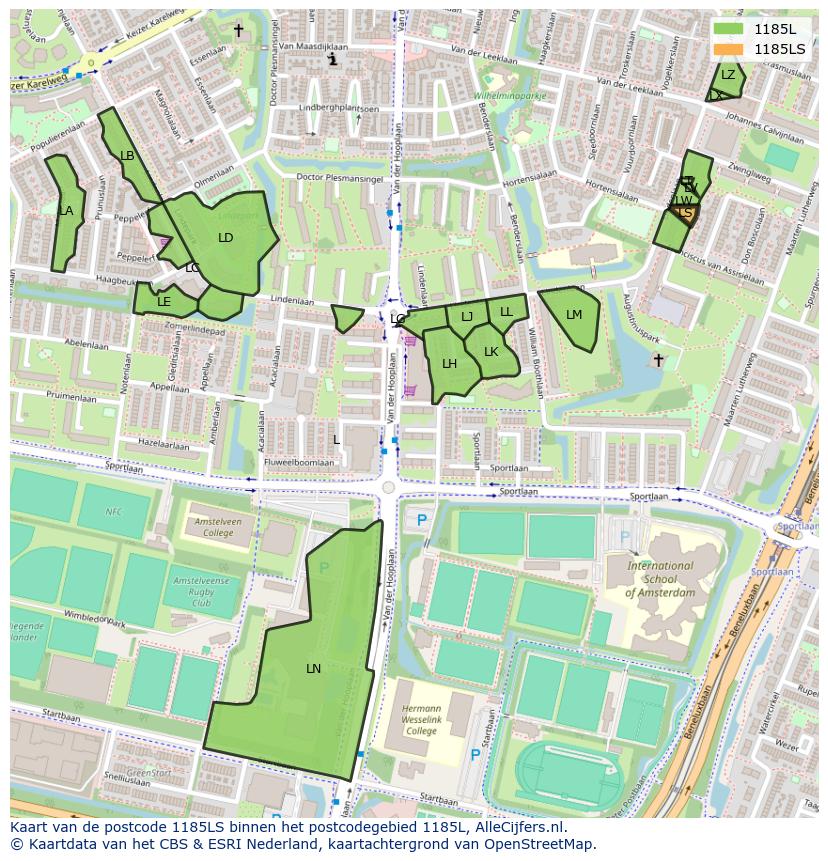 Afbeelding van het postcodegebied 1185 LS op de kaart.