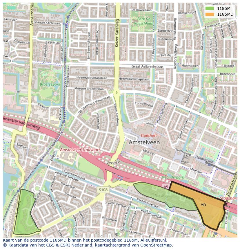 Afbeelding van het postcodegebied 1185 MD op de kaart.