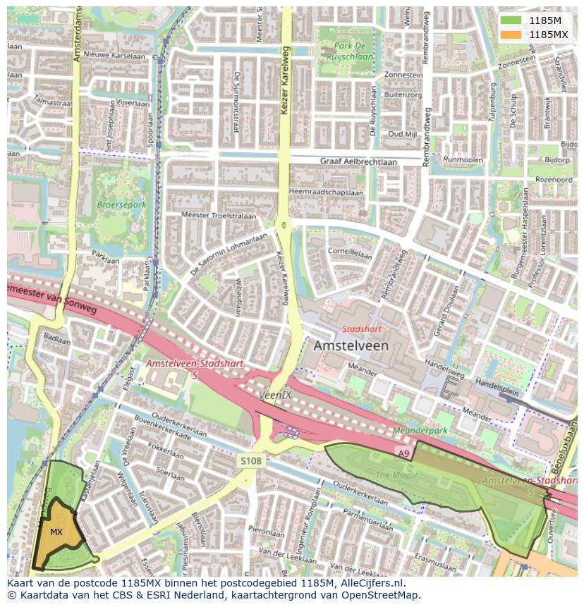 Afbeelding van het postcodegebied 1185 MX op de kaart.