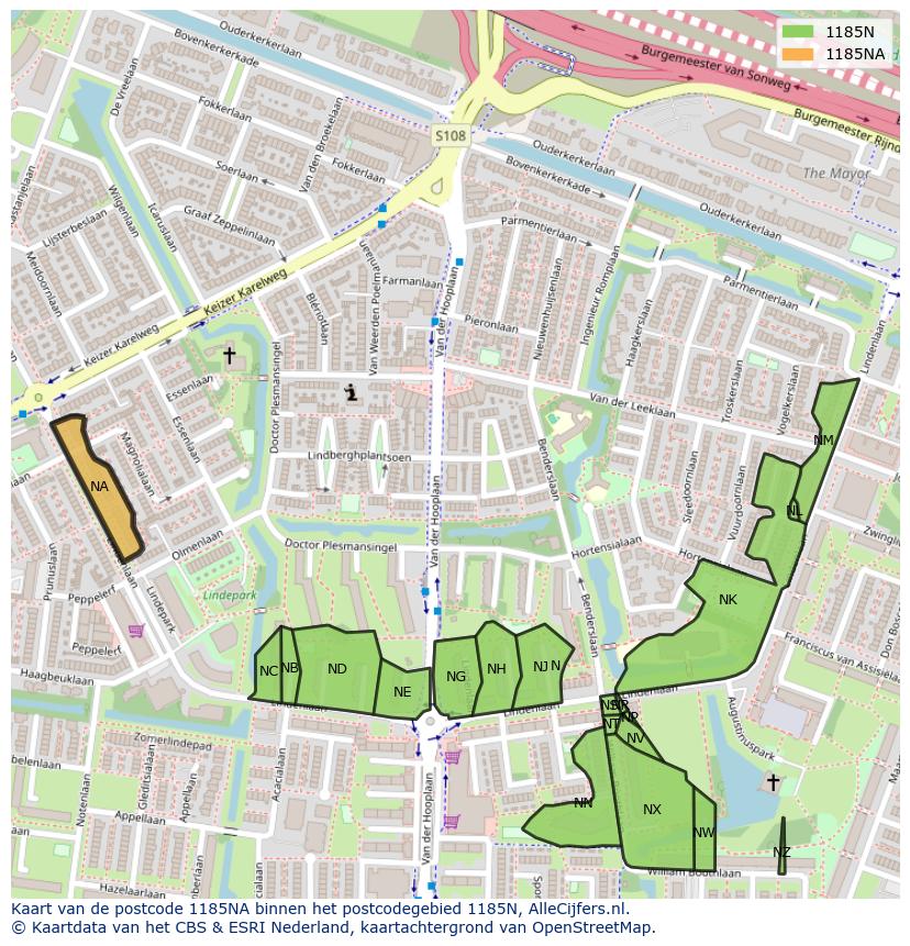 Afbeelding van het postcodegebied 1185 NA op de kaart.