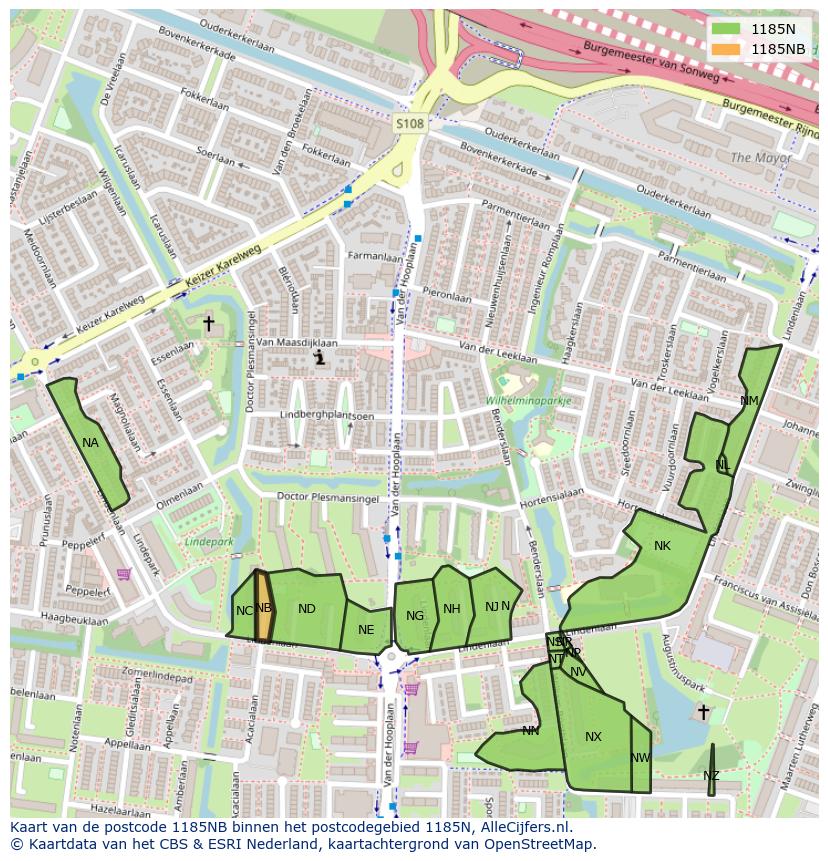 Afbeelding van het postcodegebied 1185 NB op de kaart.