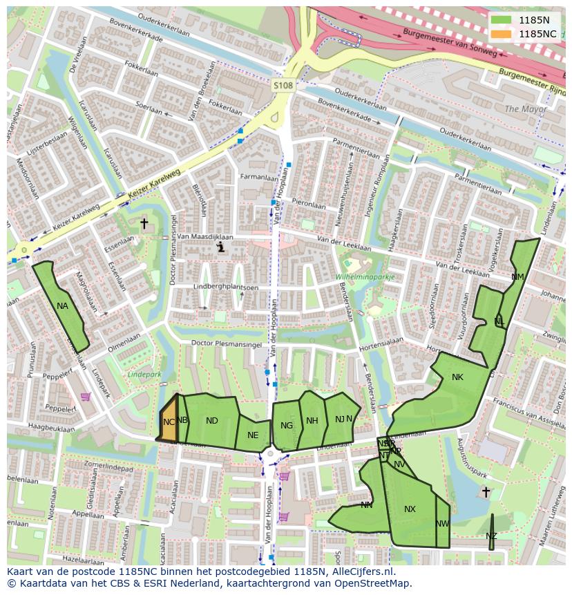 Afbeelding van het postcodegebied 1185 NC op de kaart.