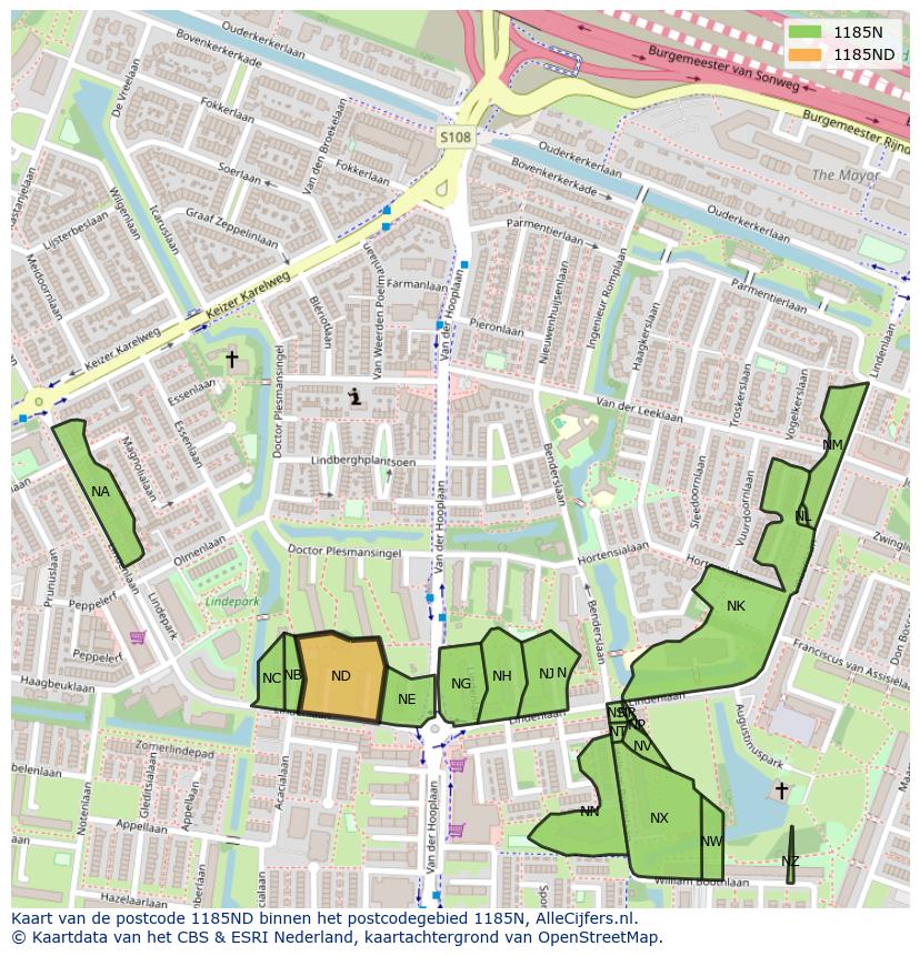 Afbeelding van het postcodegebied 1185 ND op de kaart.