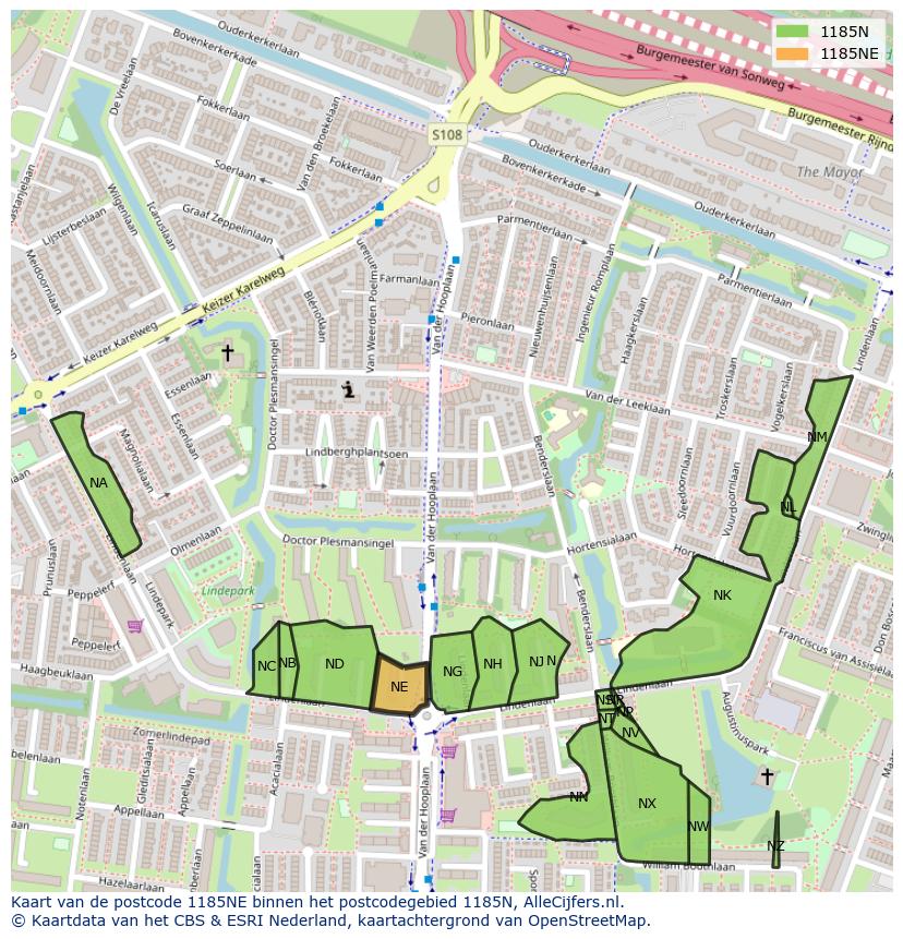 Afbeelding van het postcodegebied 1185 NE op de kaart.