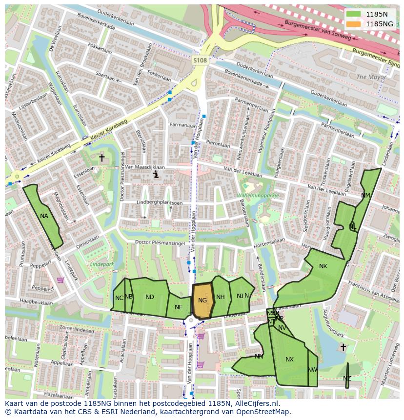 Afbeelding van het postcodegebied 1185 NG op de kaart.