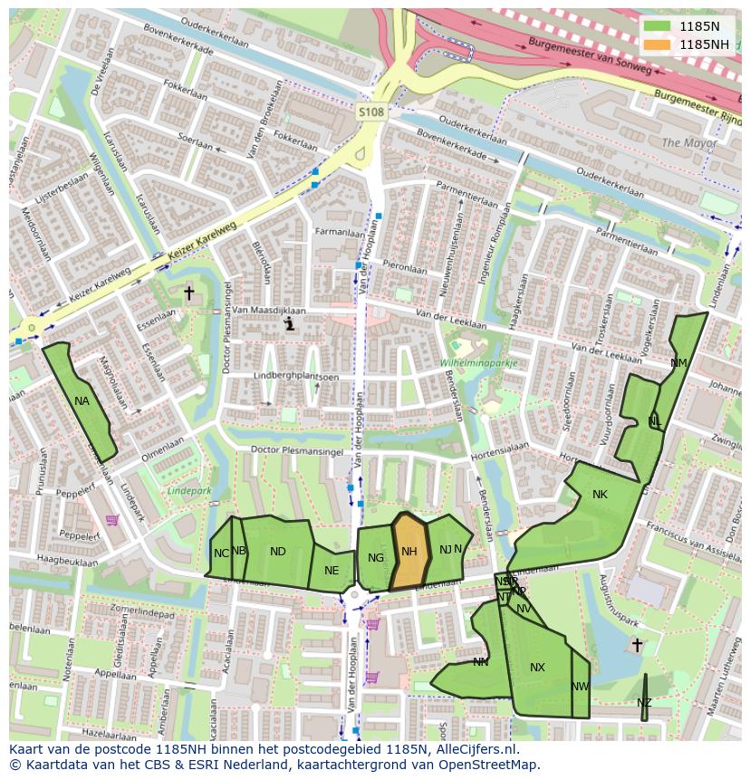 Afbeelding van het postcodegebied 1185 NH op de kaart.