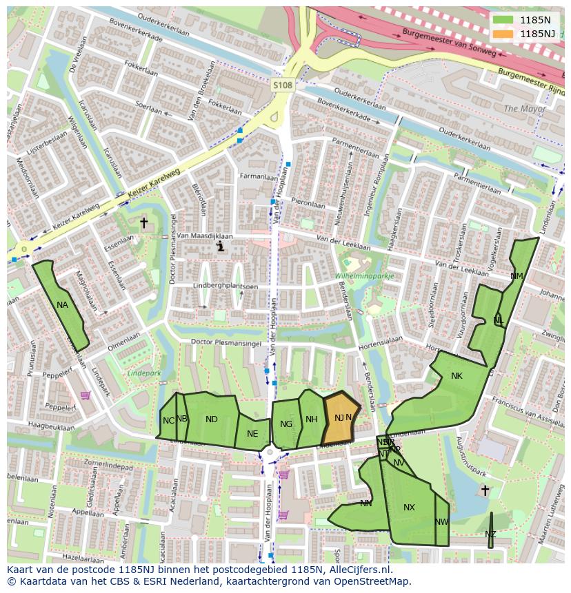 Afbeelding van het postcodegebied 1185 NJ op de kaart.