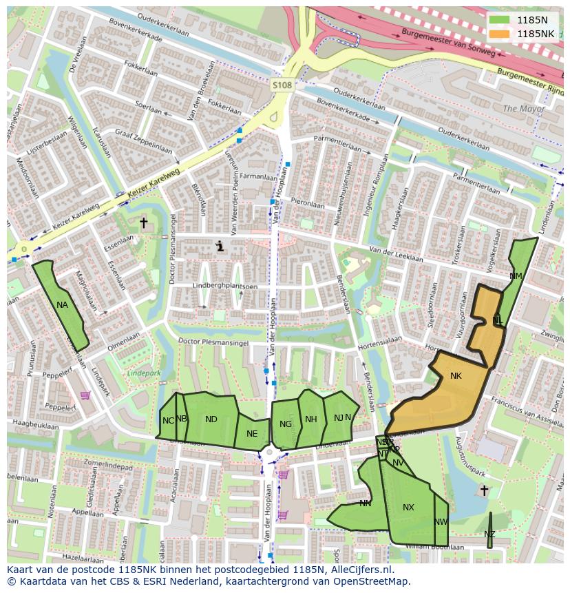 Afbeelding van het postcodegebied 1185 NK op de kaart.