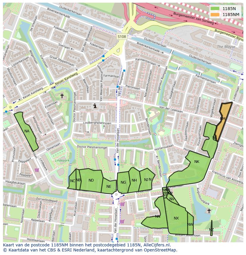Afbeelding van het postcodegebied 1185 NM op de kaart.