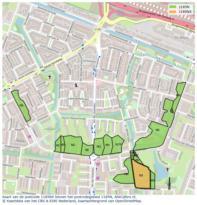 Afbeelding van het postcodegebied 1185 NX op de kaart.