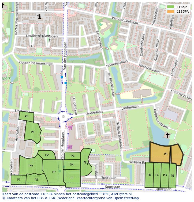 Afbeelding van het postcodegebied 1185 PA op de kaart.