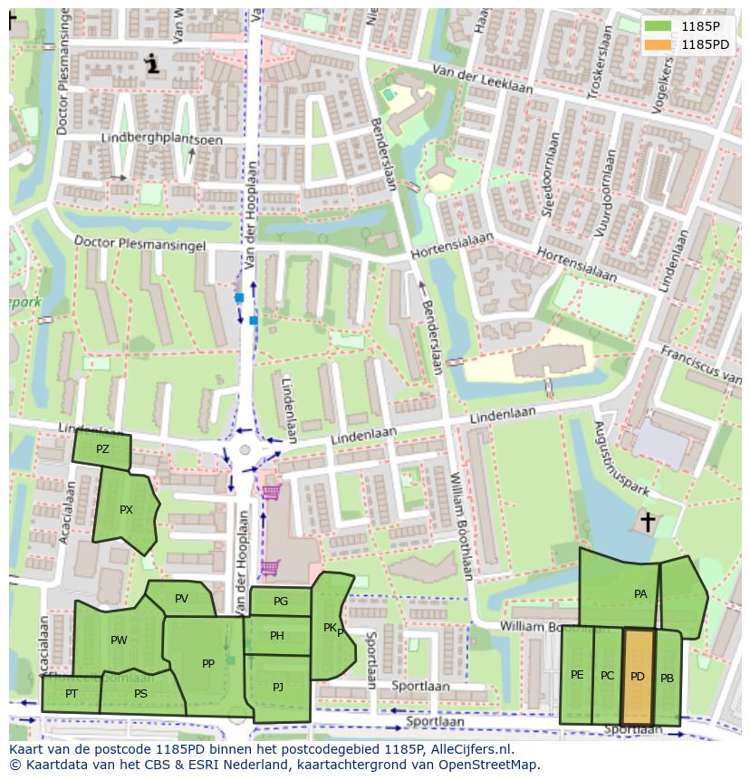 Afbeelding van het postcodegebied 1185 PD op de kaart.