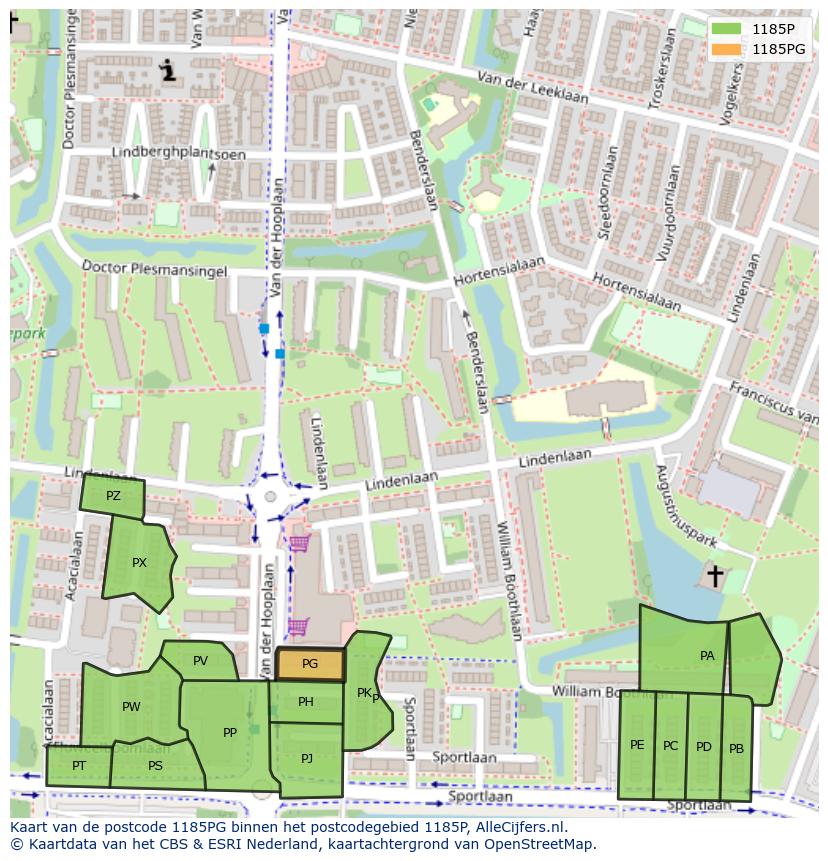 Afbeelding van het postcodegebied 1185 PG op de kaart.