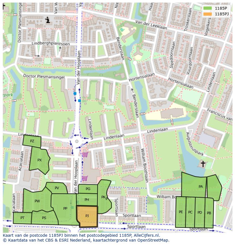 Afbeelding van het postcodegebied 1185 PJ op de kaart.