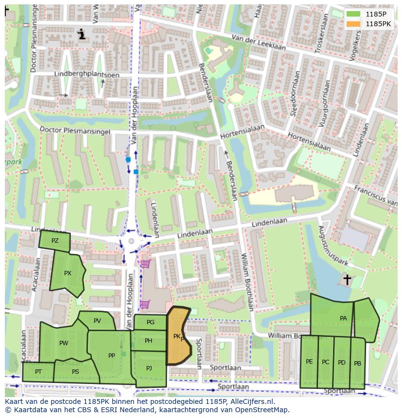 Afbeelding van het postcodegebied 1185 PK op de kaart.