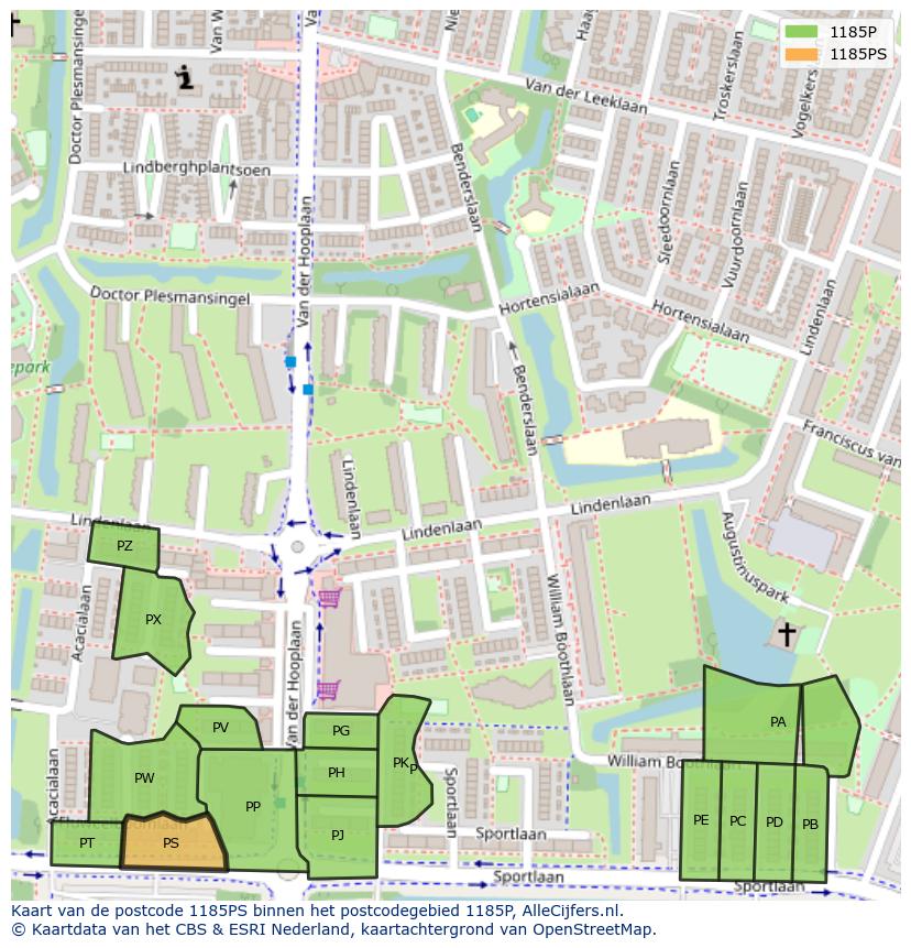 Afbeelding van het postcodegebied 1185 PS op de kaart.