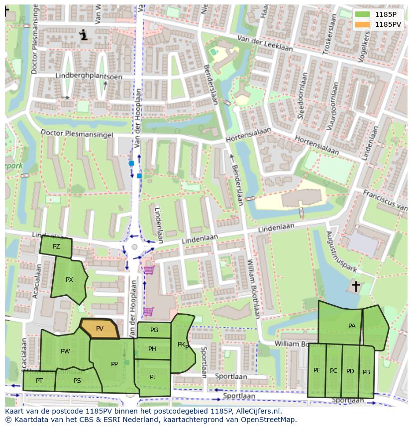 Afbeelding van het postcodegebied 1185 PV op de kaart.