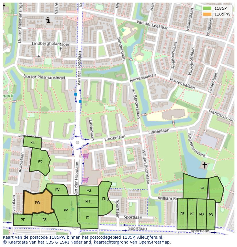 Afbeelding van het postcodegebied 1185 PW op de kaart.
