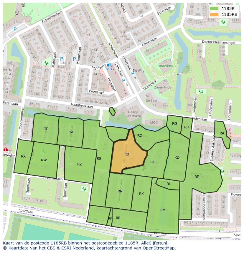 Afbeelding van het postcodegebied 1185 RB op de kaart.