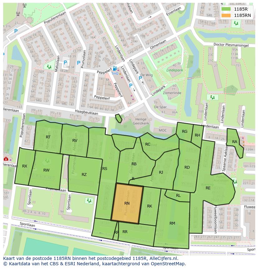 Afbeelding van het postcodegebied 1185 RN op de kaart.