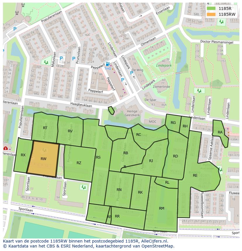 Afbeelding van het postcodegebied 1185 RW op de kaart.