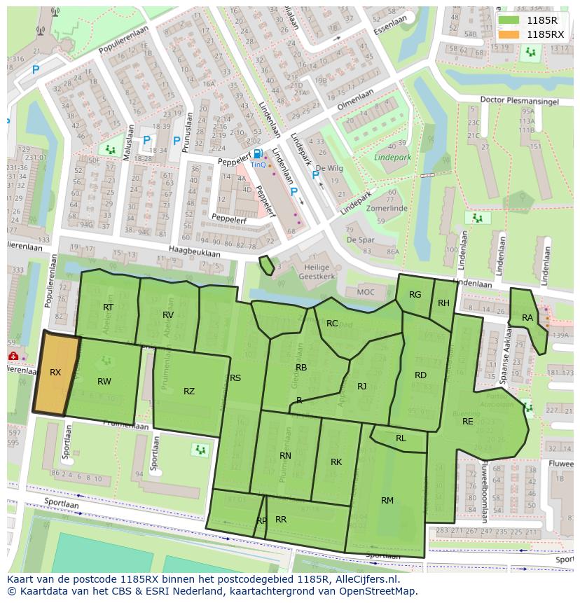 Afbeelding van het postcodegebied 1185 RX op de kaart.