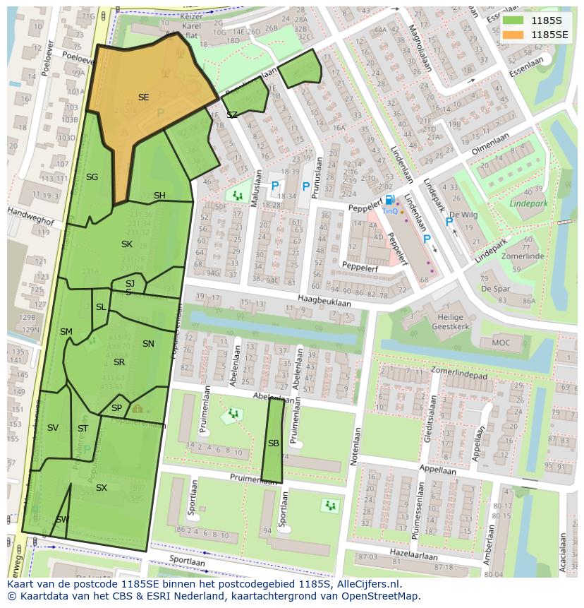 Afbeelding van het postcodegebied 1185 SE op de kaart.