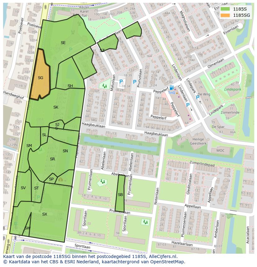 Afbeelding van het postcodegebied 1185 SG op de kaart.