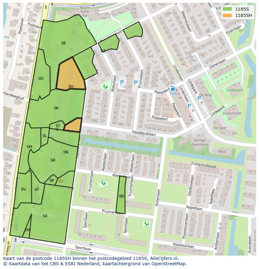 Afbeelding van het postcodegebied 1185 SH op de kaart.