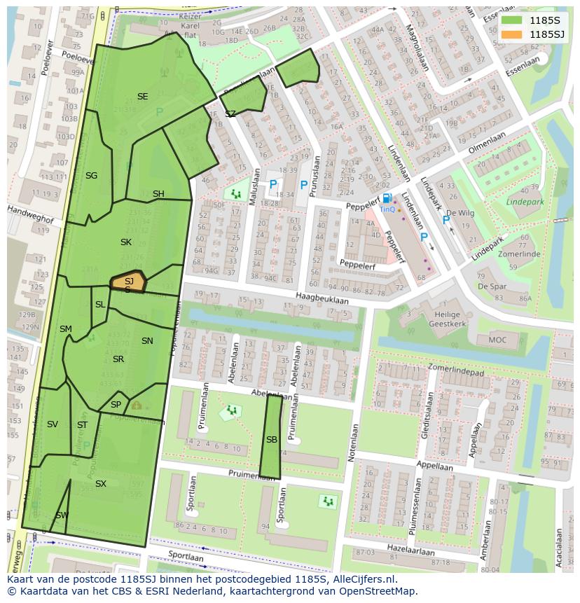 Afbeelding van het postcodegebied 1185 SJ op de kaart.