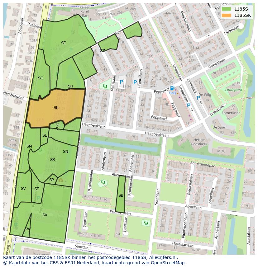 Afbeelding van het postcodegebied 1185 SK op de kaart.