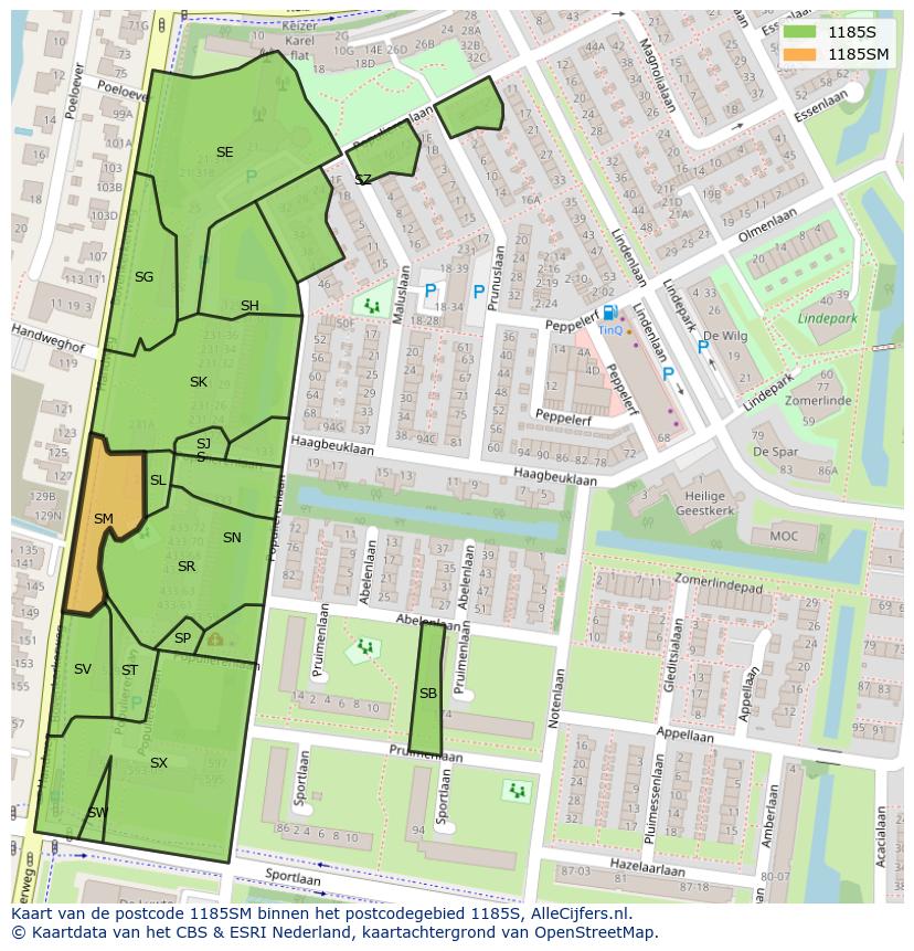 Afbeelding van het postcodegebied 1185 SM op de kaart.