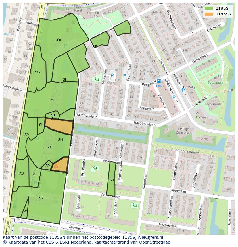 Afbeelding van het postcodegebied 1185 SN op de kaart.