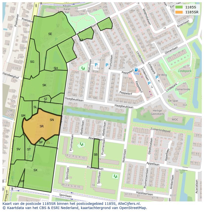 Afbeelding van het postcodegebied 1185 SR op de kaart.