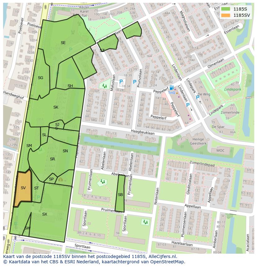 Afbeelding van het postcodegebied 1185 SV op de kaart.