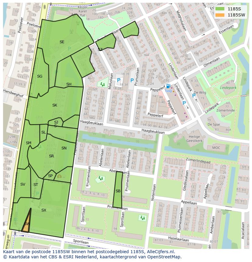 Afbeelding van het postcodegebied 1185 SW op de kaart.