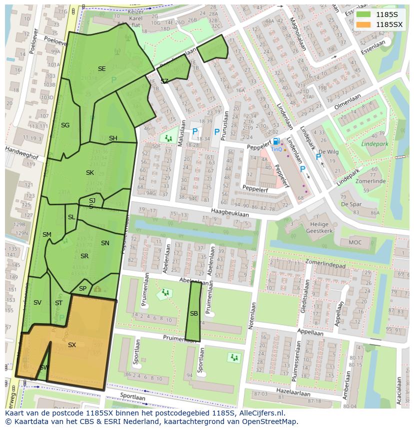 Afbeelding van het postcodegebied 1185 SX op de kaart.