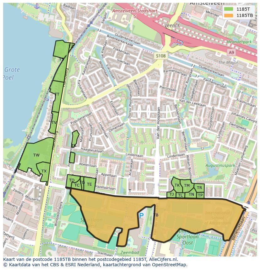 Afbeelding van het postcodegebied 1185 TB op de kaart.