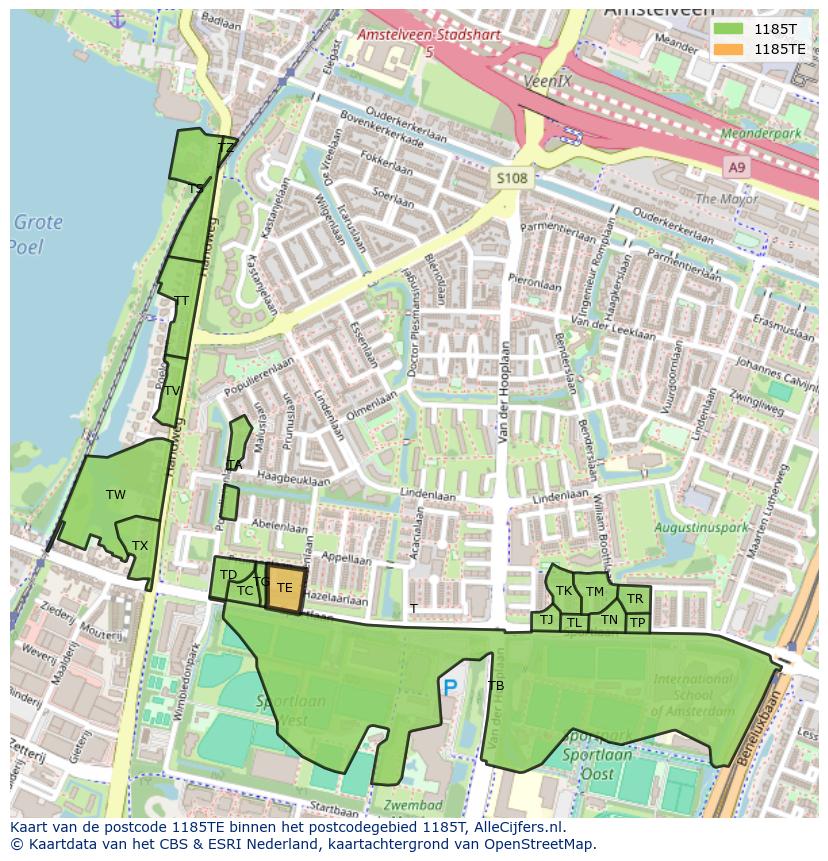 Afbeelding van het postcodegebied 1185 TE op de kaart.