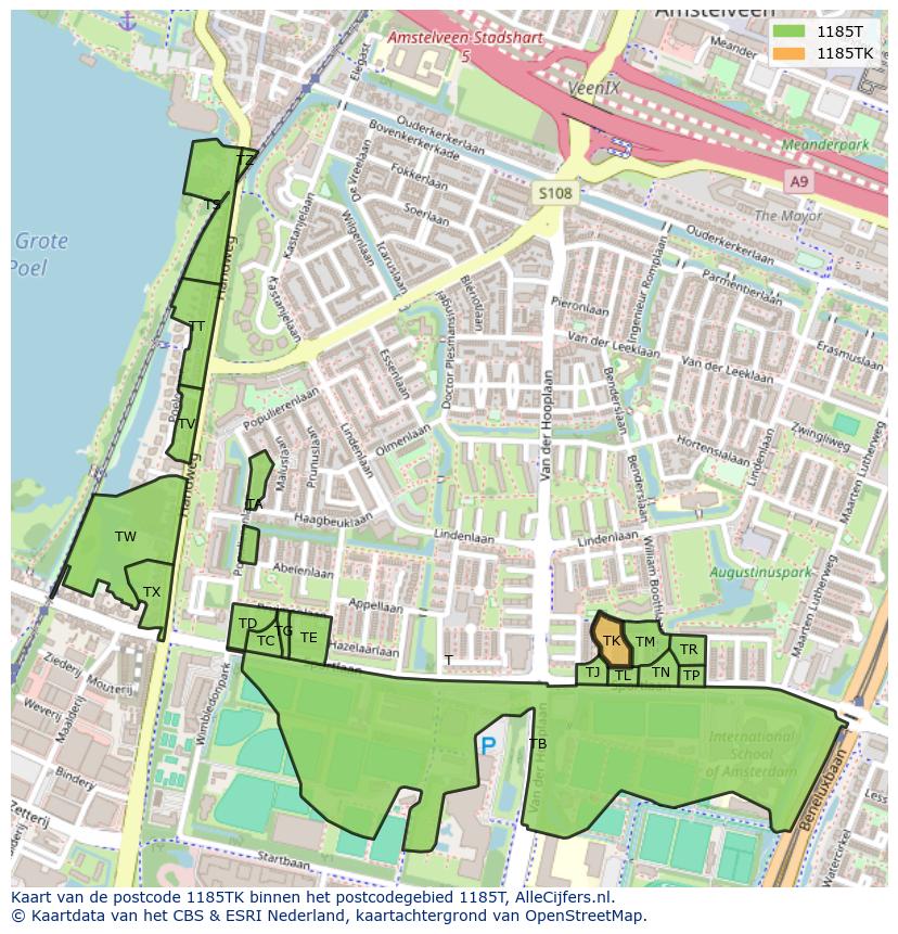 Afbeelding van het postcodegebied 1185 TK op de kaart.