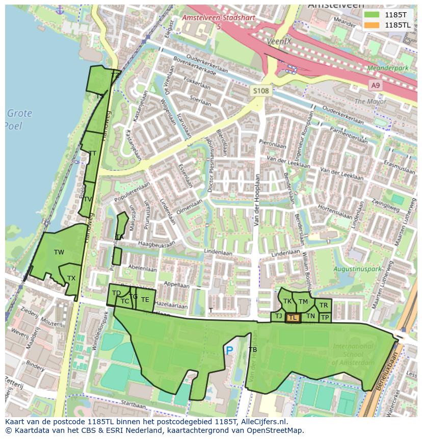 Afbeelding van het postcodegebied 1185 TL op de kaart.