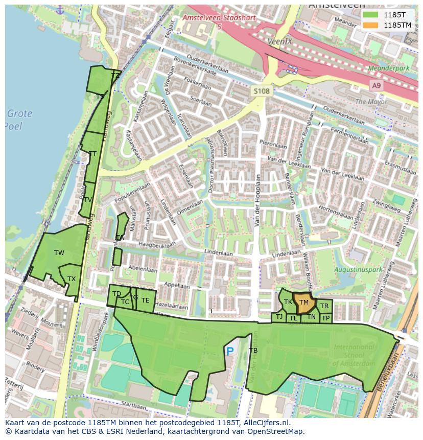 Afbeelding van het postcodegebied 1185 TM op de kaart.