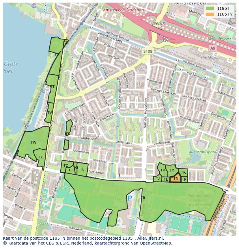 Afbeelding van het postcodegebied 1185 TN op de kaart.