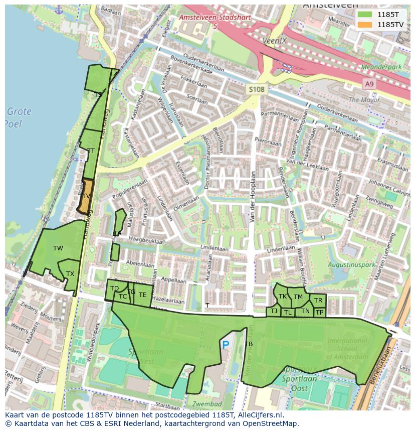 Afbeelding van het postcodegebied 1185 TV op de kaart.