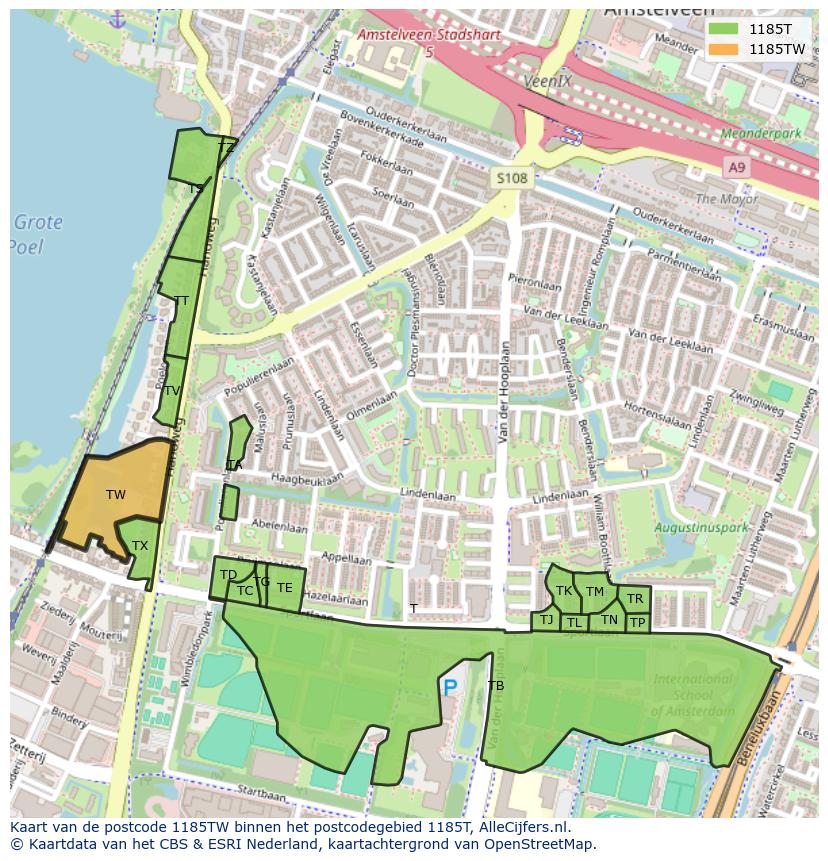 Afbeelding van het postcodegebied 1185 TW op de kaart.