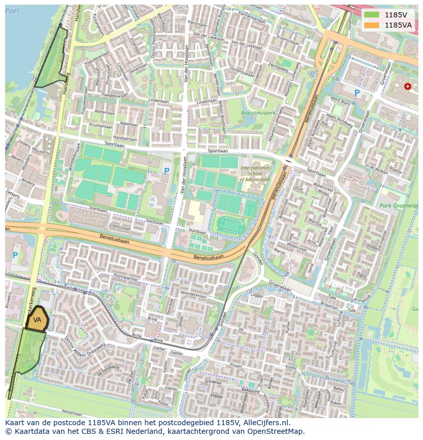 Afbeelding van het postcodegebied 1185 VA op de kaart.