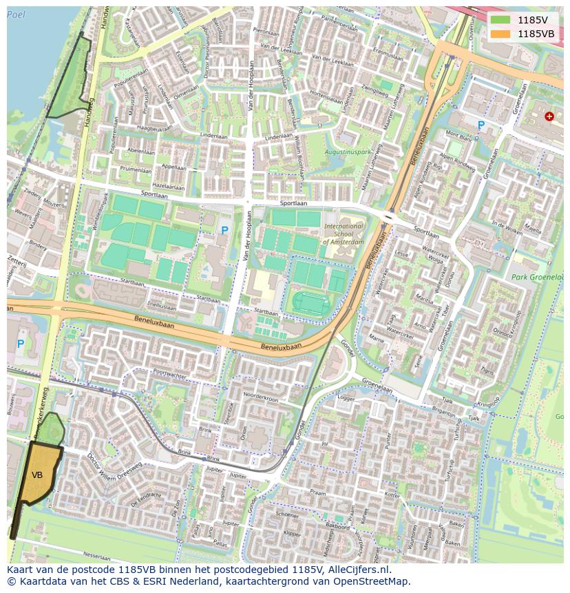 Afbeelding van het postcodegebied 1185 VB op de kaart.
